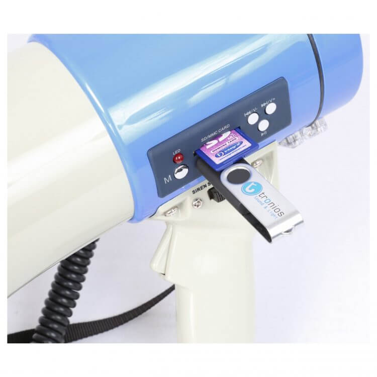 VONYX MEG060 Megaphone 60W featuring USB/SD playback, siren function, and a detachable microphone.