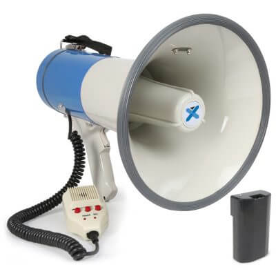 VONYX MEG065 Megaphone with 65W power, featuring USB/SD playback, siren function, and a rechargeable battery.