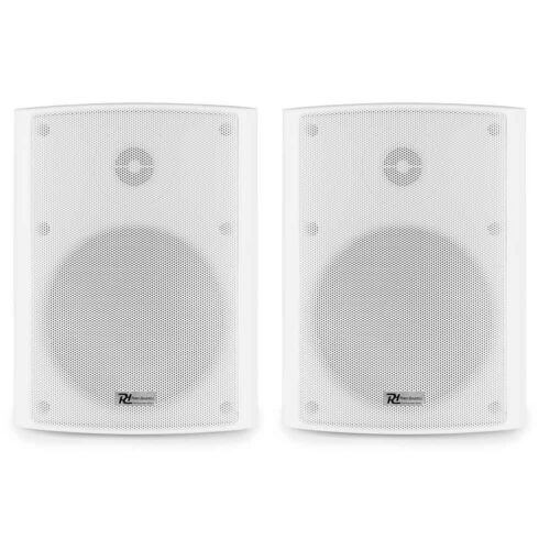 Power Dynamics BC50VW 100V Weatherproof Speaker Set in white, featuring 5.25 inch speakers, designed for outdoor use with IPX5 rating.
