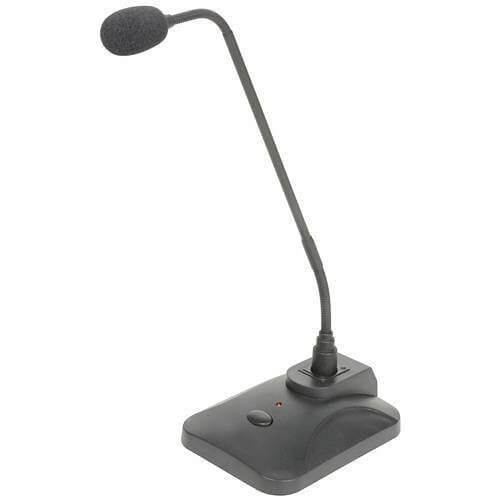 Adastra COM60 Desktop Paging Microphone with Chime Function, featuring a gooseneck design and condenser microphone technology.