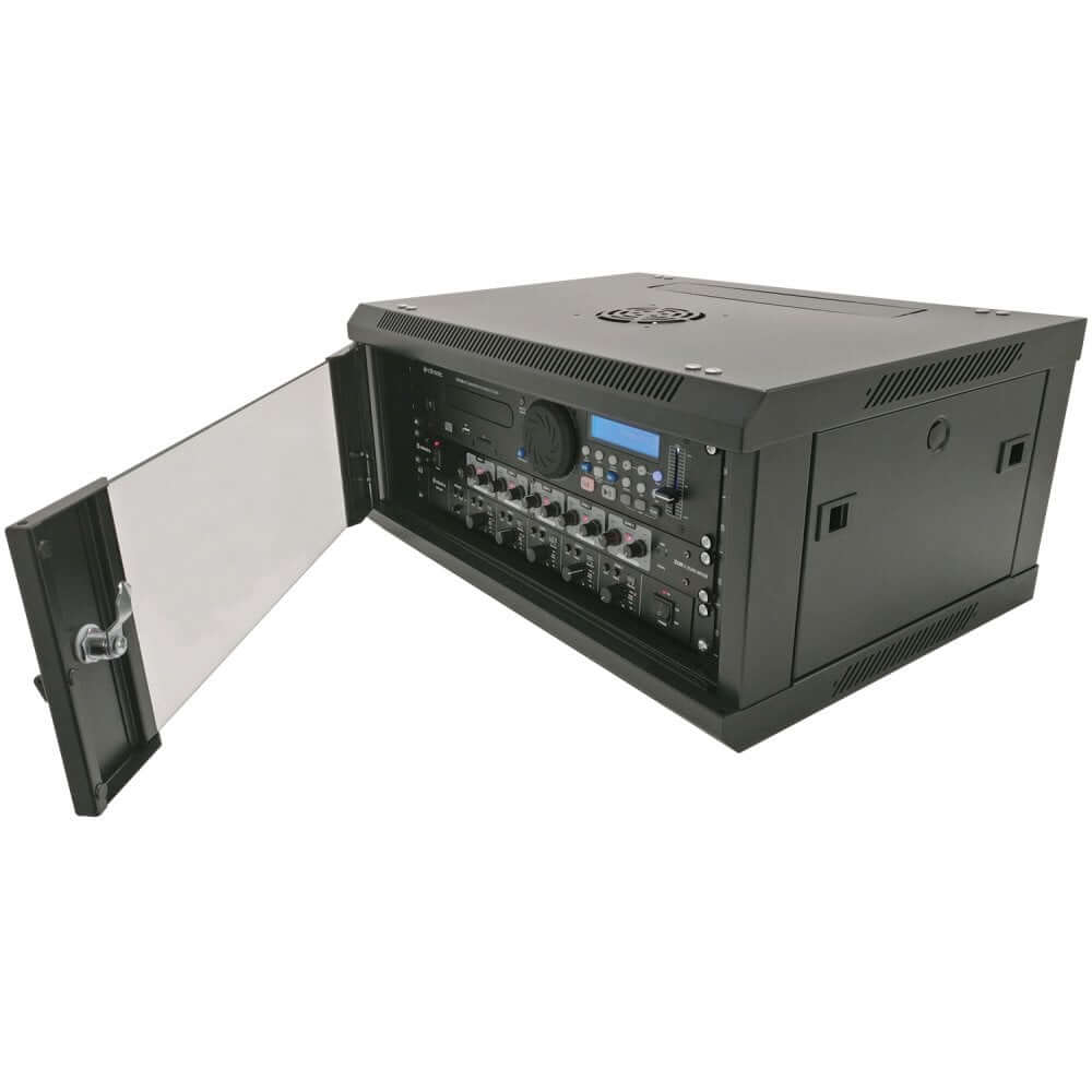 Adastra 4U 19 inch equipment rack cabinet featuring a tempered glass door, designed for a depth of 450mm.