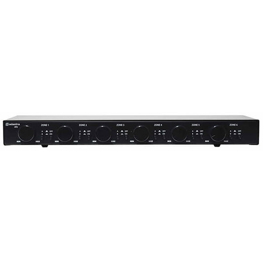 Adastra AT6 6-Way Speaker Selector Switch for two zones with volume control, designed for audio distribution in multiple areas.