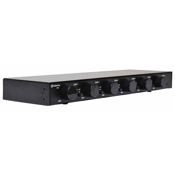 Adastra AT6 6-Way 100V Speaker Selector Switch with two zone volume control, designed for optimal audio management.
