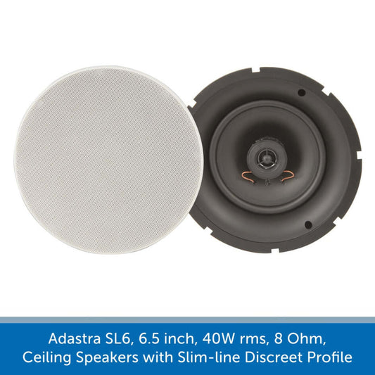 Adastra SL6 6.5-Inch 2-Way Slimline Ceiling Speakers, 40W RMS, 8 Ohm, sold in pairs