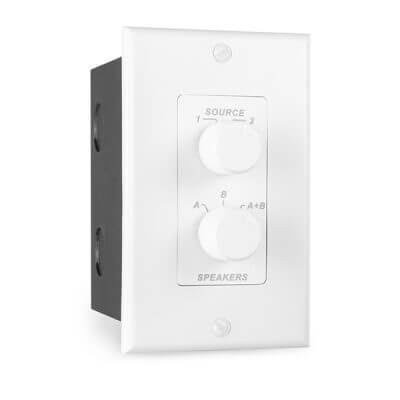 Power Dynamics PDWS3 Wall Input Selector Switch for dual speaker selection with universal mounting box.