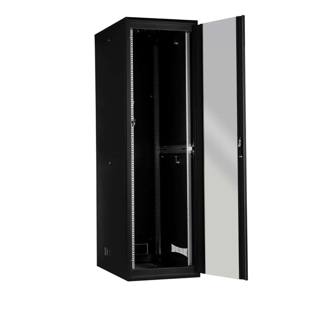 ADASTRA 42U 19-inch floor standing server rack cabinet featuring a tempered glass door, ideal for server storage and organization.