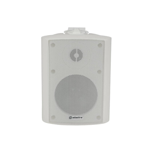 Adastra BP4V-W 100V weatherproof outdoor speaker in white, showcasing its compact design and 4-inch size, suitable for outdoor use.
