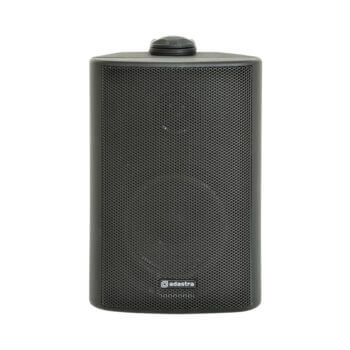Adastra BP4V-B 100V Weatherproof Speaker in black, designed for outdoor wall mounting, showcasing its 4-inch size and robust construction.