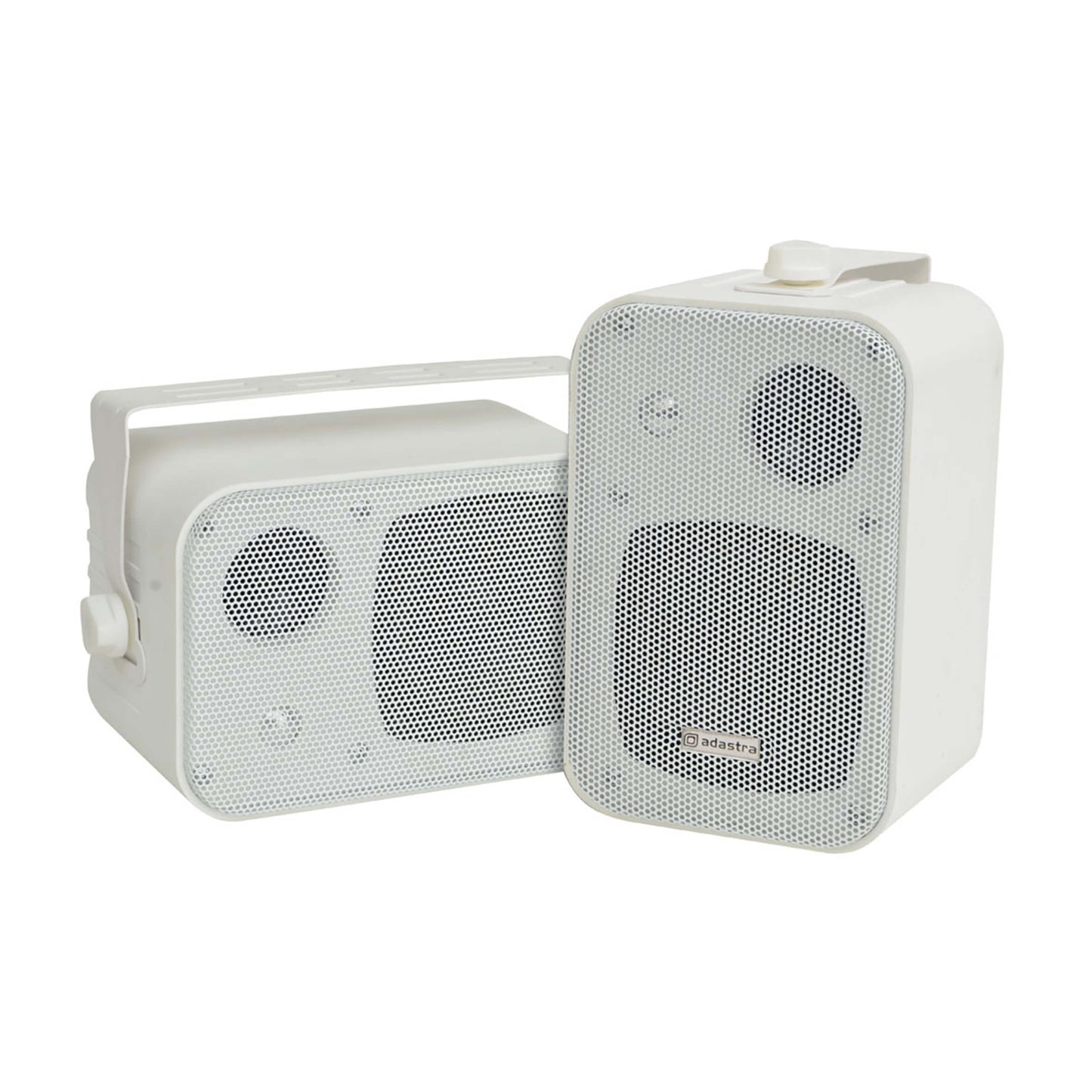 Adastra B30V 100V Line 4-Inch Background Speaker Pair in white, showcasing the design and features of the 30W speakers.