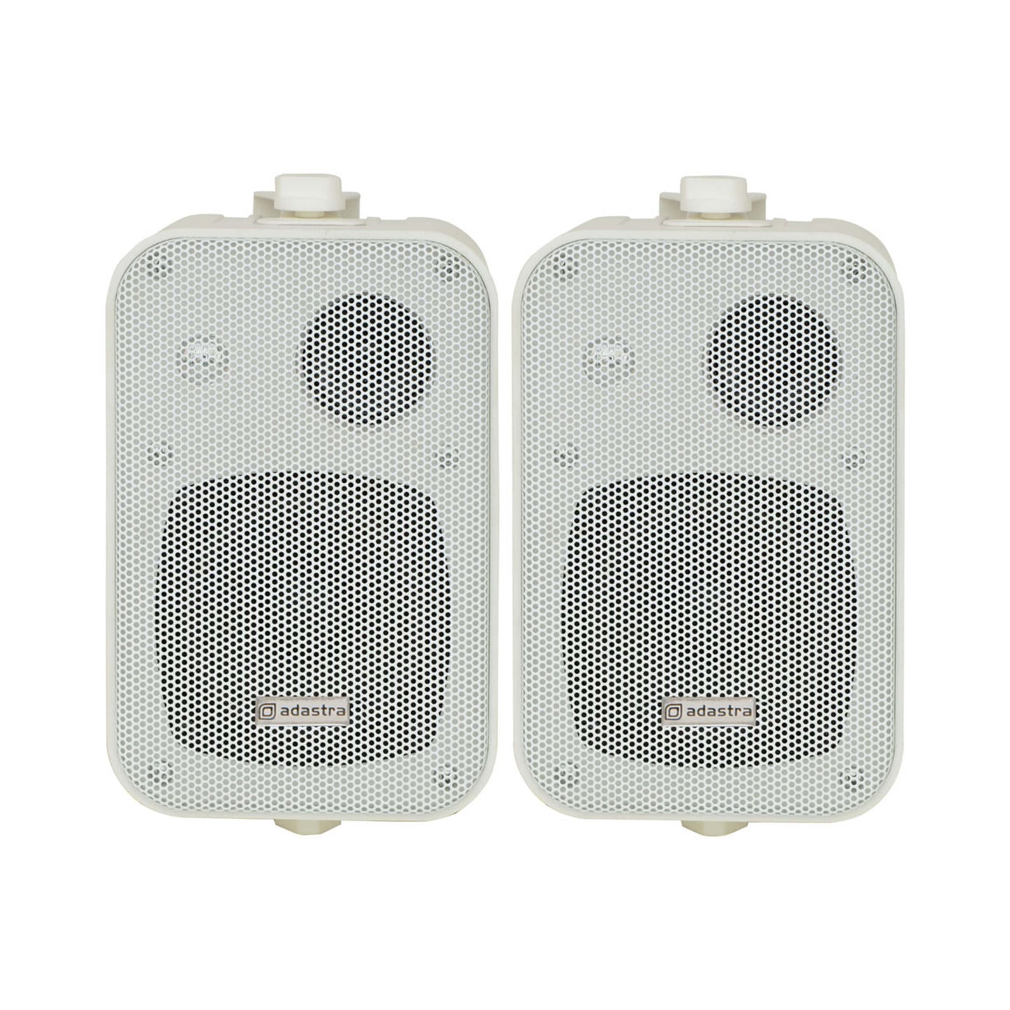 Adastra B30V 100V Line 4-Inch Background Speaker Pair in white, showcasing its compact design and functionality.