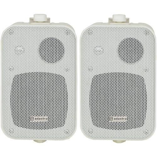 Adastra B30V 100V Line 4 Inch Background Speaker in white, showcasing a pair of compact speakers designed for background audio applications.