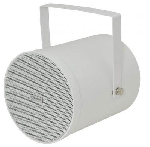 Adastra PSV6W Outdoor Sound Projector, a weatherproof white speaker designed for outdoor use, featuring a 6.5 inch size and 25W power.