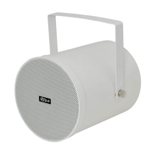 FILO PSV6W Outdoor Sound Projector in white, a weatherproof speaker designed for both indoor and outdoor use, showcasing its 6.5-inch size and 25W power.