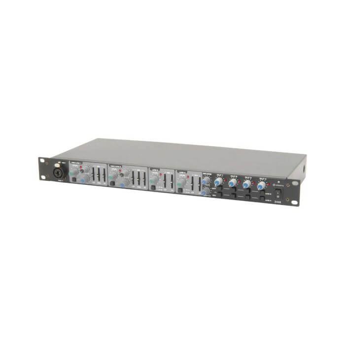 Adastra Z44R Multi-Purpose 1U Mixer featuring DSP Reverb with 4 inputs and 4 outputs.
