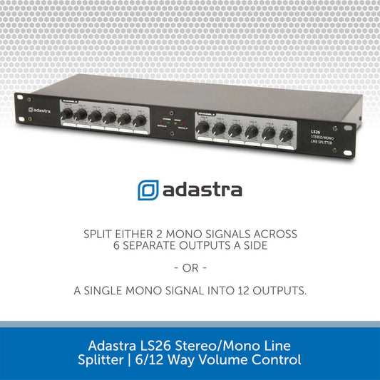 Adastra LS26 Line Splitter 1:12 / 2:6 for professional audio signal distribution with volume control.