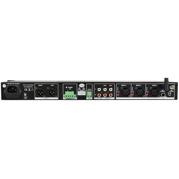 Adastra MM3260 1U Stereo PA Mixer-Amplifier featuring USB, Bluetooth, and FM capabilities with dual 60W output.