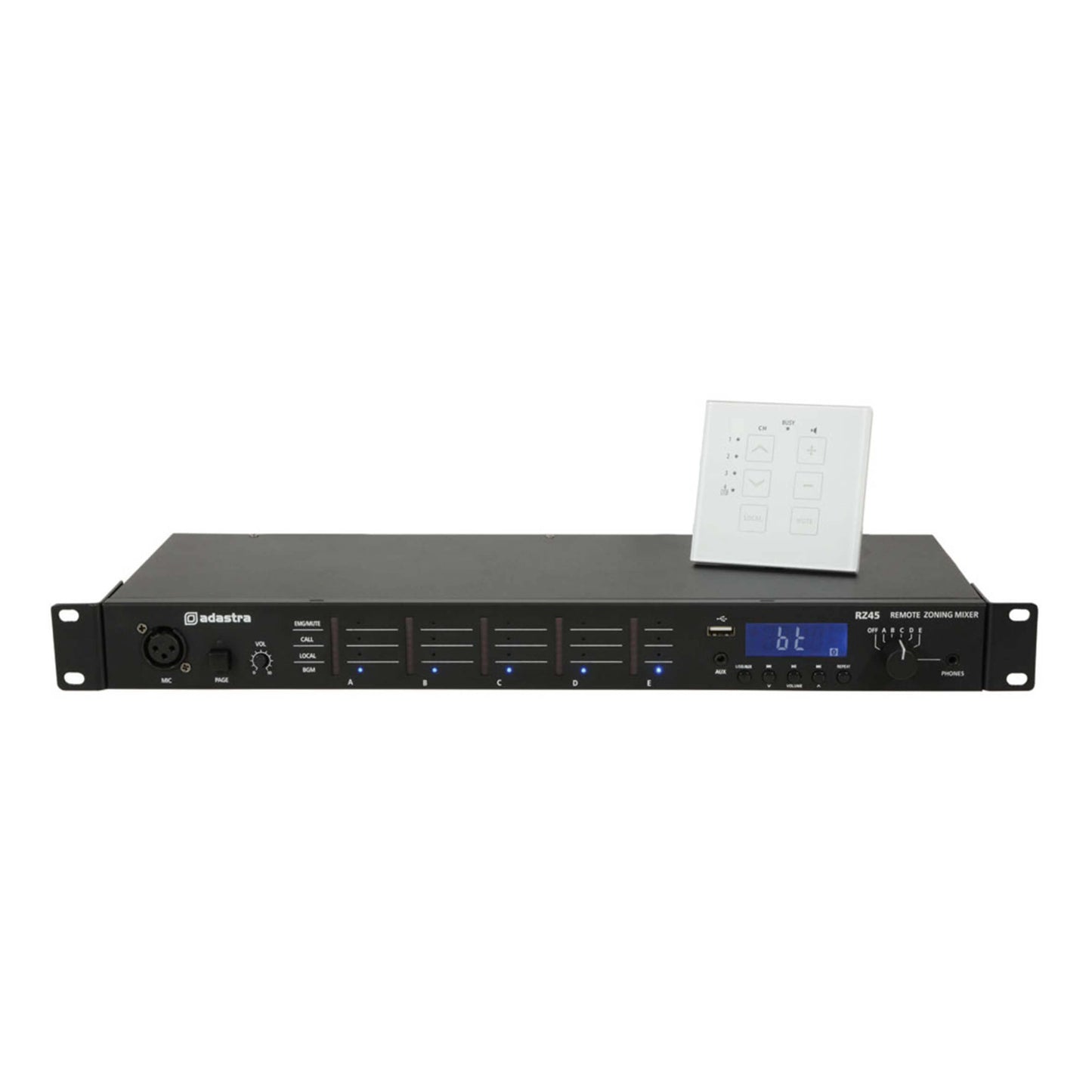 Adastra RZ45 Remote Zone Audio Matrix with Bluetooth, featuring 5-zone control and USB playback capabilities.