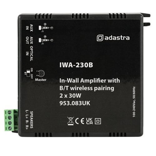 Adastra IWA230B In-Wall Amplifier with Bluetooth, featuring 2 x 30W power output.
