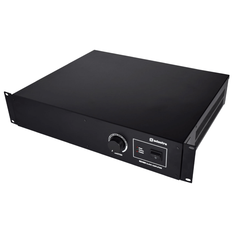 Adastra RS480 Slave Amplifier 100V 480W, a high power rack-mountable audio solution designed for professional sound systems.