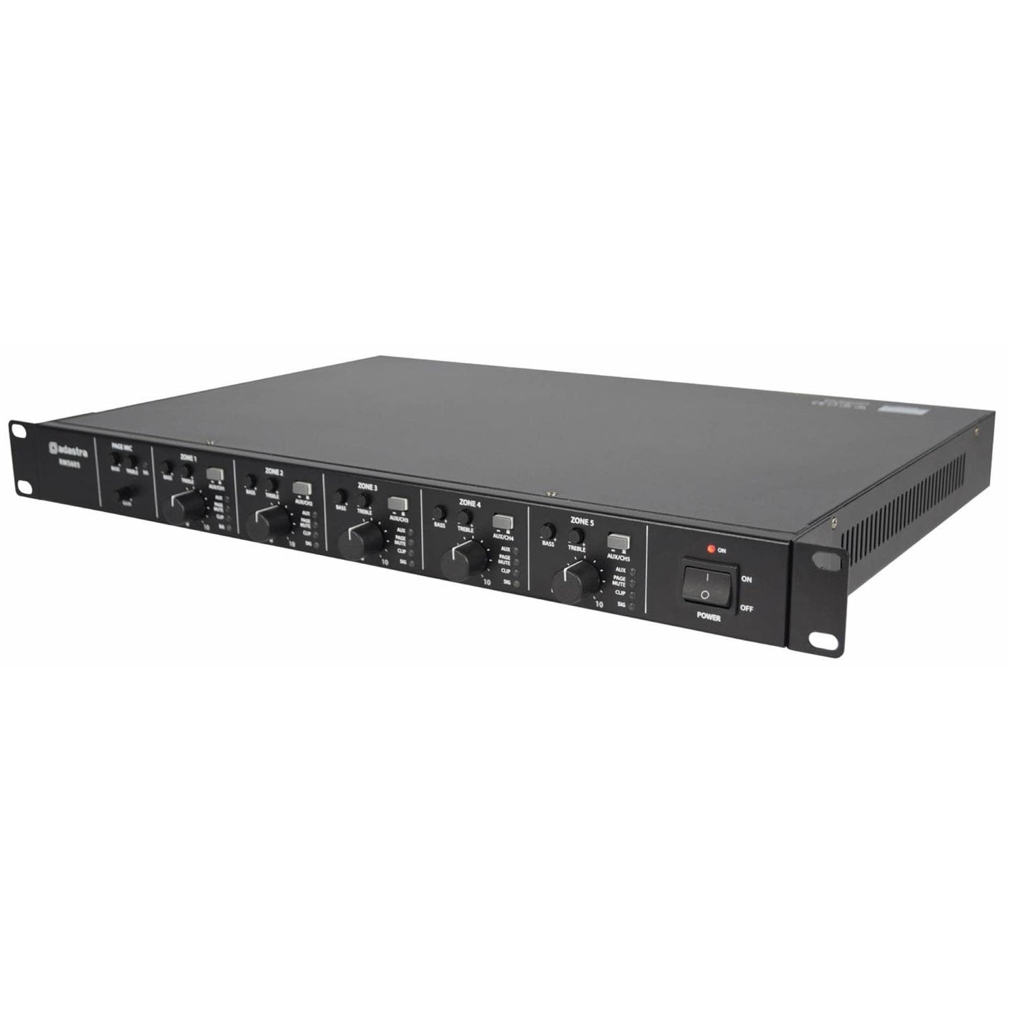 Adastra RMS605 Slave Amplifier with 5 x 60W RMS output, designed for 100V systems and 5-zone audio control.