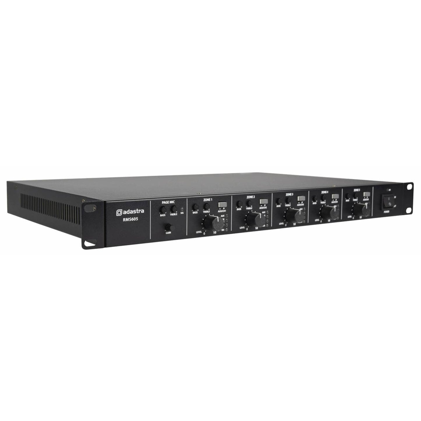 Adastra RMS605 Slave Amplifier with 5 zones and 60W RMS output, designed for 100V audio control systems.