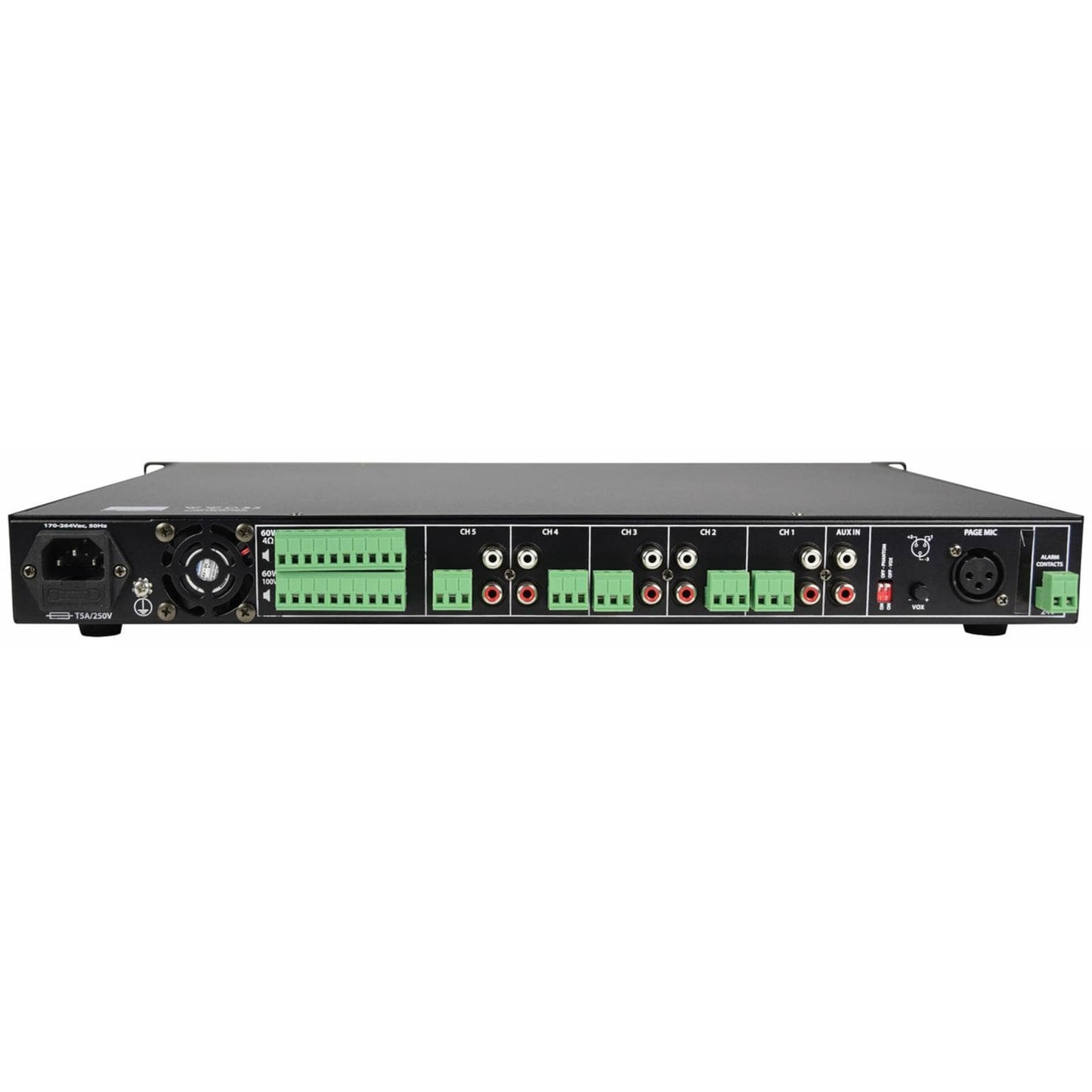 Adastra RMS605 Slave Amplifier featuring 5 zones of audio control and 5 x 60W RMS output in a 100V system.