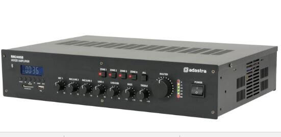 Adastra RM240S 5-Channel 100V Mixer Amplifier with Bluetooth, showcasing the product design and features.