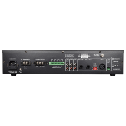 Adastra RM60D 60W Mixer-Amplifier featuring DAB+, Bluetooth, and USB/SD connectivity, designed for 5-channel 100V line applications.