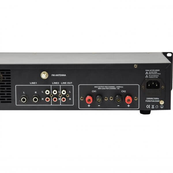 ADASTRA A2 STEREO PA MIXER-AMPLIFIER with USB/BT/FM - 2 x 200W RMS, 8 Ohm