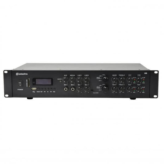 ADASTRA A4 Dual Stereo PA Mixer-Amplifier with USB, Bluetooth, and FM - 4 x 200W