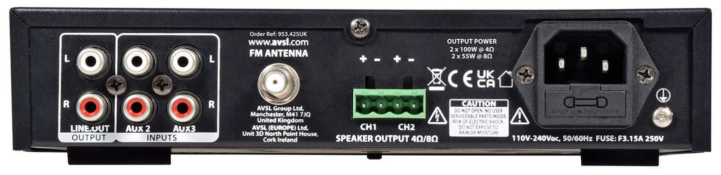 ADASTRA A200 Compact Stereo PA Mixer-Amplifier with USB, Bluetooth, and FM - 2 x 100W Output