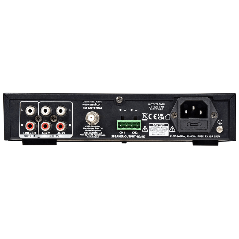 ADASTRA A200 Compact Stereo PA Mixer-Amplifier with USB, Bluetooth, and FM - 2 x 100W Output