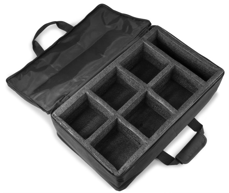 Top view of the open AC-440 Soft Case 6 Uplights BBP94/BBP96S - BeamZ Protective Storage.
