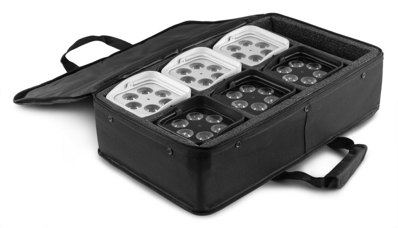 Top application view of the AC-440 Soft Case 6 Uplights BBP94/BBP96S - BeamZ Protective Storage.