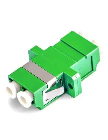 Image of an Acconet LC/APC Duplex Mid Coupler, a device used for fiber optic connections.