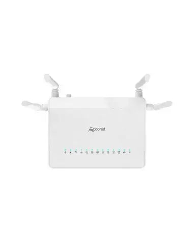 Acconet AC1200 xPON 4-Port Gigabit Wireless ONU with USB and four Gigabit LAN ports.