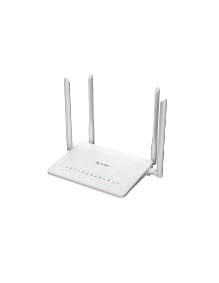 Acconet AC1200 xPON 4-Port Gigabit Wireless ONU with four LAN ports and USB connectivity.