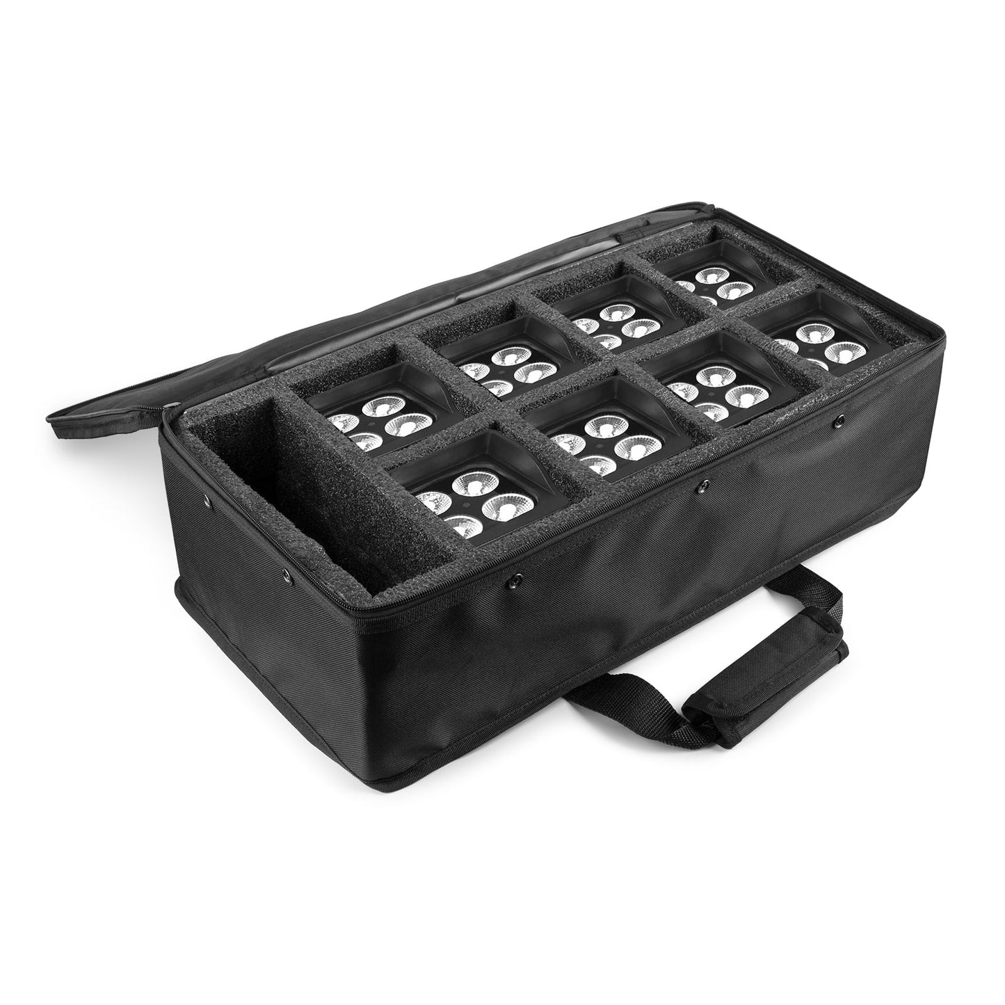 Top application view of the AC420 Soft Case 8 Uplights BBP44 - BeamZ Protective Storage.