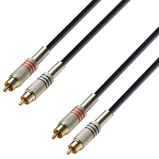 High-quality audio cable featuring 2 x RCA male connectors on both ends, measuring 6 meters in length.