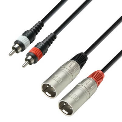 Adam Hall Cables K3 TMC 0300 audio cable, moulded 2 x RCA male to 2 x XLR male, 3 meters long.