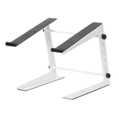 White laptop stand Adam Hall Stands SLT001EW designed for stability and style.