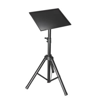 Adam Hall Stands SLT003 laptop stand showcasing its design and functionality.