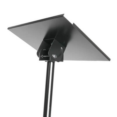 Adam Hall Stands SLT003 laptop stand, showcasing its adjustable design and sturdy build.