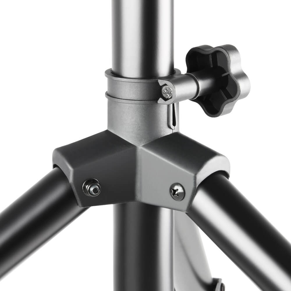 Complete speaker stand set including two stands and a carry bag, designed for easy transport and setup.