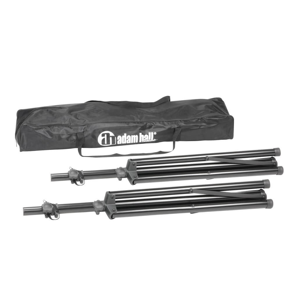 ADAM HALL STANDS SPS023SET - Complete Speaker Stand Set with Carry Bag, including two speaker stands.