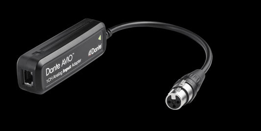 Image of the Audinate Dante AVIO Analog Input Adapter featuring 1 channel and various connection ports.