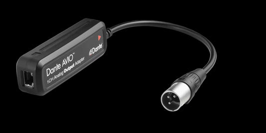 Image of the Audinate Dante AVIO Analog Output Adapter with one channel, showcasing its connectors.