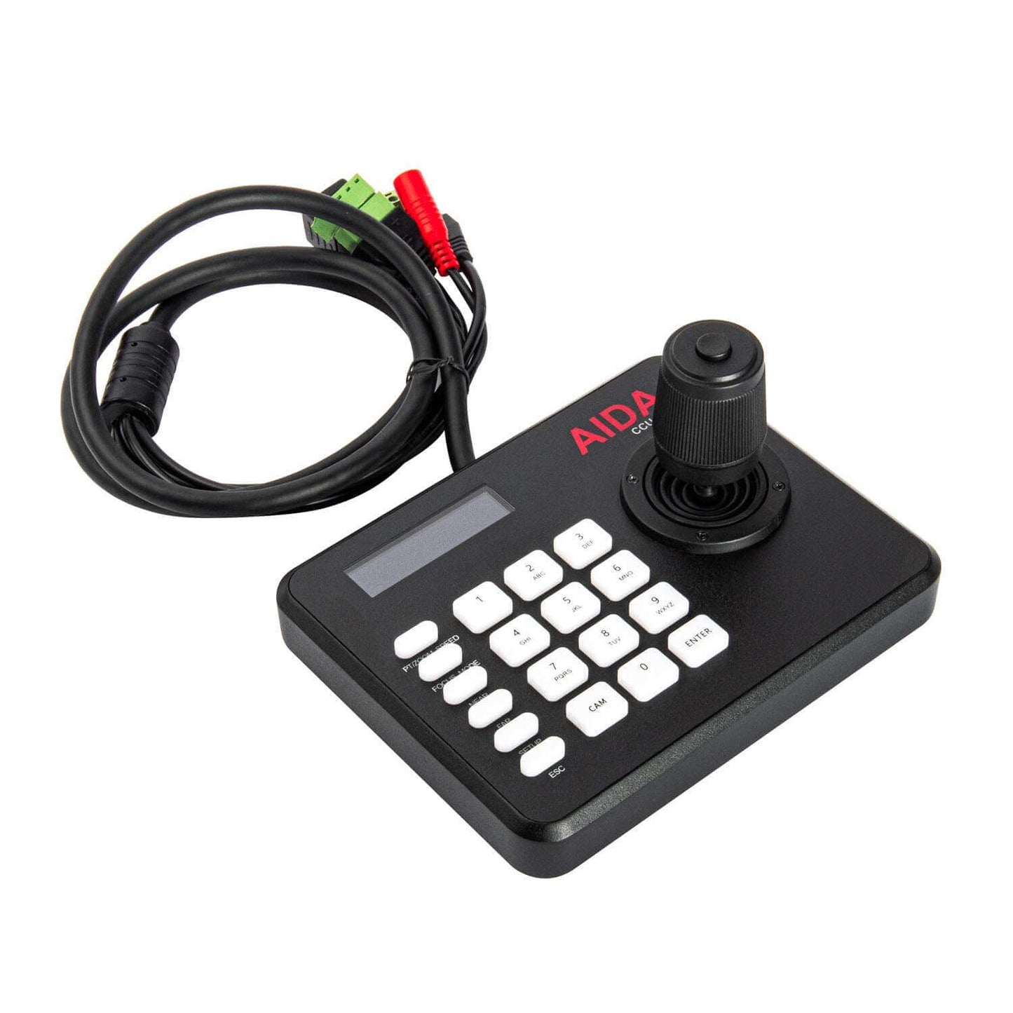 AIDA Imaging CCU-MINI Compact VISCA Serial and IP PTZ Camera Controller displayed on a white background.