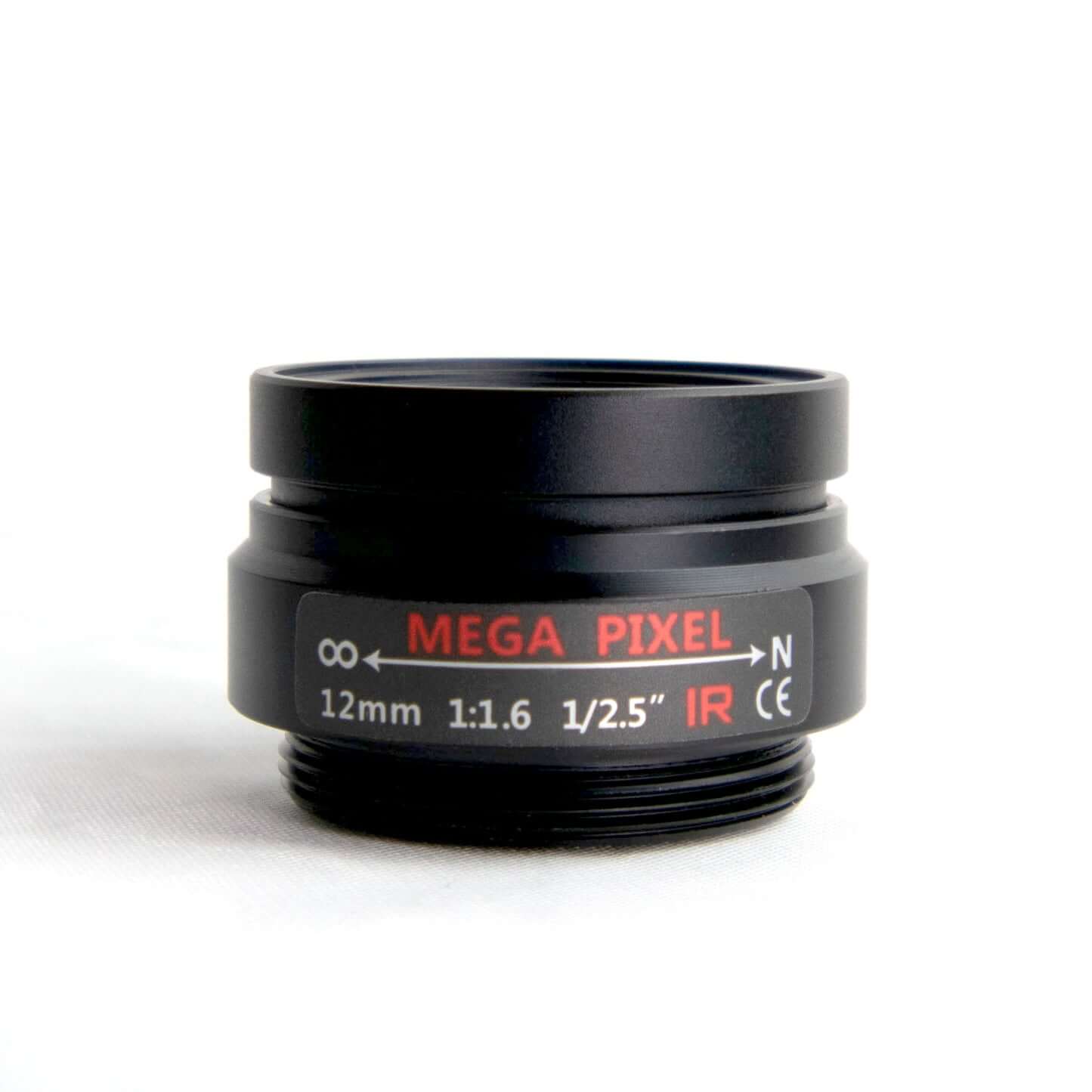 AIDA Imaging 12mm HD CS Mount Lens designed for 1.3 to 5MP cameras, showcasing a fixed focal mega-pixel lens.