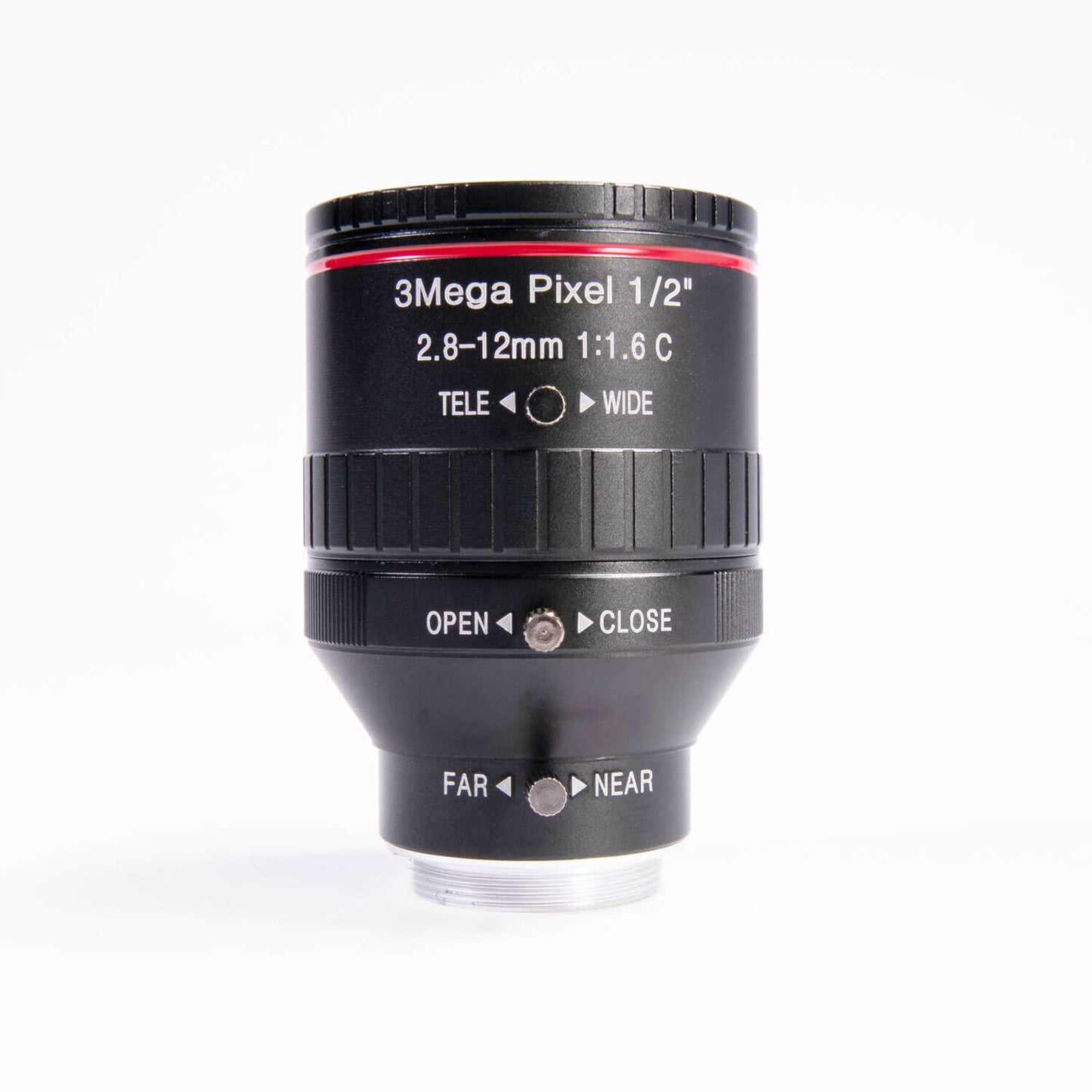 AIDA Imaging HD Varifocal 2.8-12mm Manual Iris CS Mount Lens displayed on a white background.